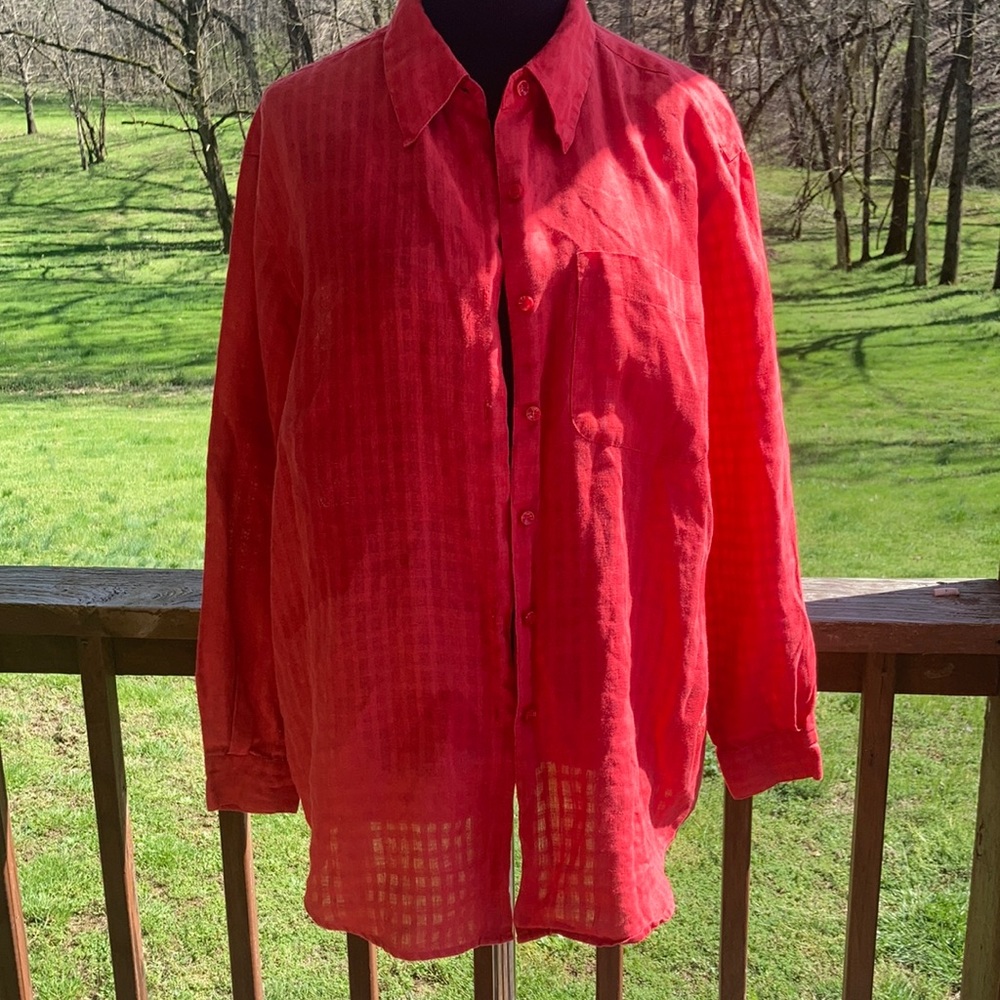 Liz Claiborne red button up linen shirt